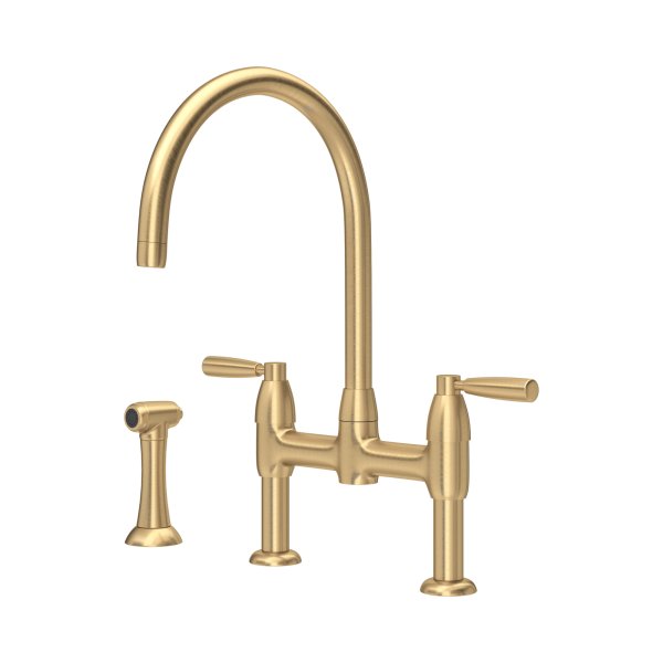 Perrin & Rowe Langbourn Bridge Sink Mixer with Rinse - Satin Brass