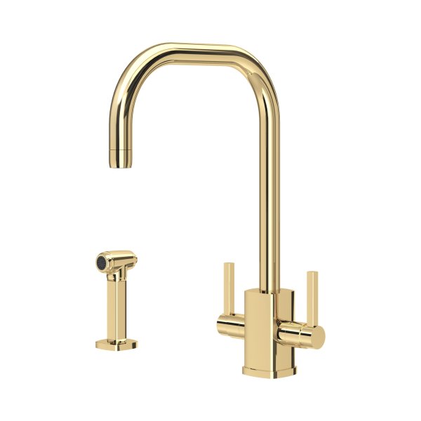 Perrin & Rowe Juliet Square Monobloc Sink Mixer with Rinse - Polished Brass