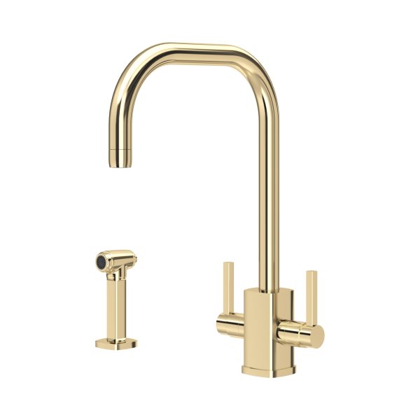 Perrin & Rowe Juliet Square Monobloc Sink Mixer with Rinse - Gold
