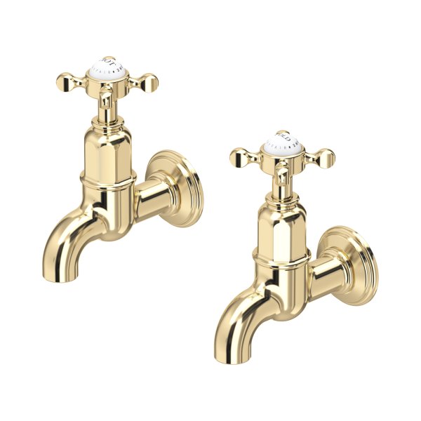 Perrin & Rowe Ionian Crosstop Bibcock Taps (Wall-Mounted) - Gold