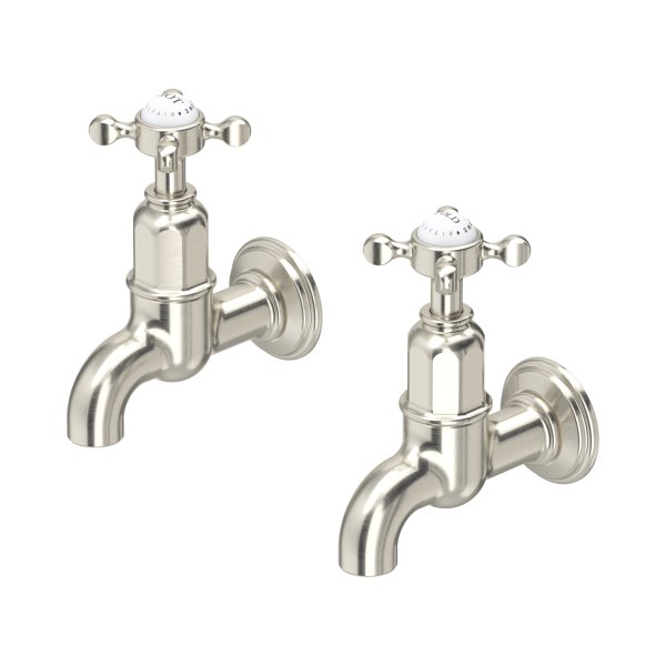 Perrin & Rowe Ionian Crosstop Bibcock Taps (Wall-Mounted) - Pewter