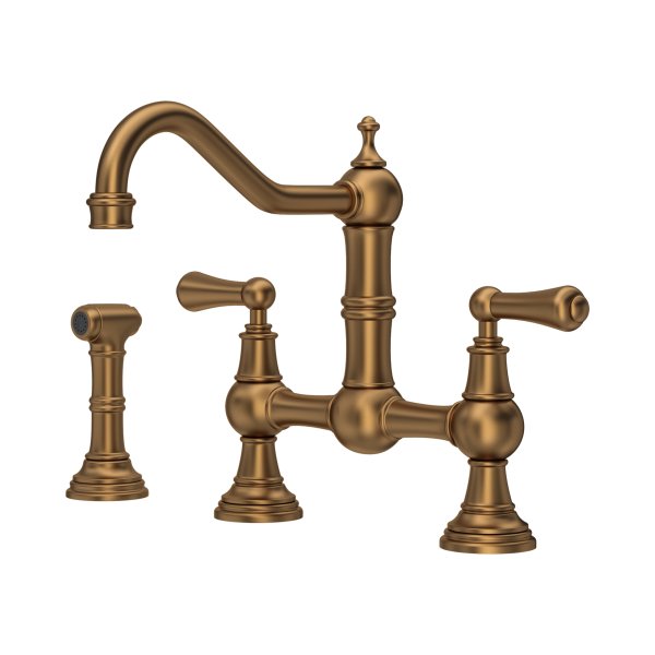 Perrin & Rowe Provence Bridge Sink Mixer with Rinse - English Bronze