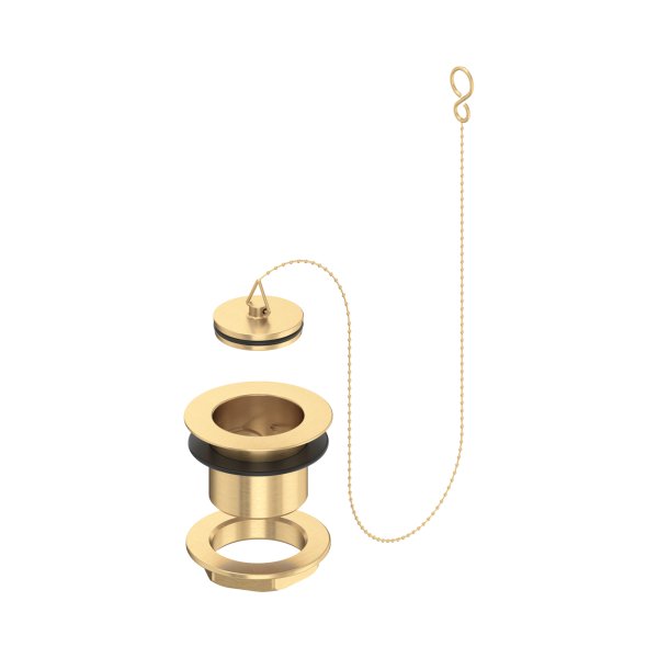Perrin & Rowe Unslotted Bath Waste, Plug & Chain - Satin Brass
