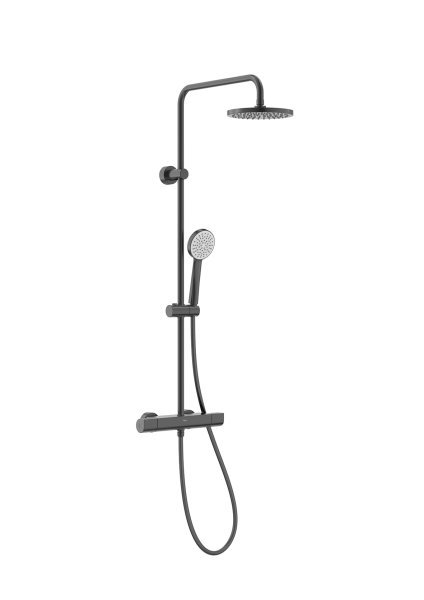 Roca Even-T Thermostatic Shower Column with Round Head - Brushed Titanium Black