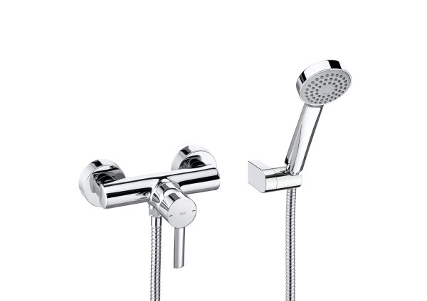 Roca Targa Wall Mounted Shower Mixer with Hose, Handshower & Wall Bracket - Chrome