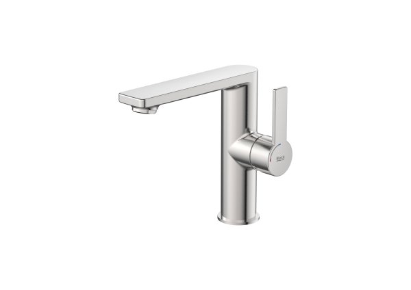 Roca Targa Large Smooth Body Cold Start Basin Mixer - Stainless Steel 