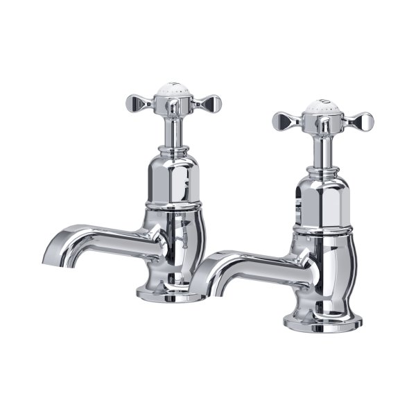 Perrin & Rowe Traditional Pair of Bath Pillar Taps (Crosstop Handles) - Chrome