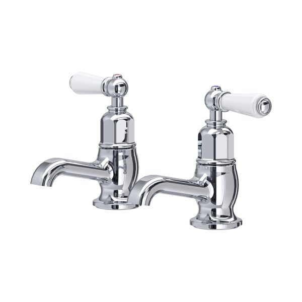 Perrin & Rowe Traditional Pair of Basin Pillar Taps (Lever Handles) - Chrome