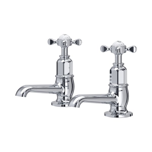 Perrin & Rowe Traditional Pair of Basin Pillar Taps (Crosstop Handles) - Chrome