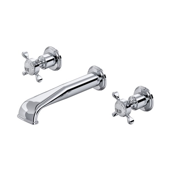 Perrin & Rowe Traditional Three-Hole Wall-Mounted Basin Mixer (Crosstop Handles) - Chrome