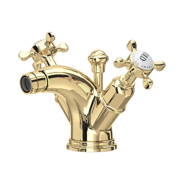 Perrin & Rowe Traditional Monobloc Bidet Mixer (Crosstop Handles) - Polished Brass