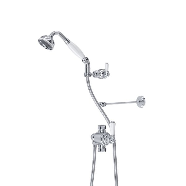 Perrin & Rowe Traditional Riser Diverter, Handshower, Hose, Sliding Bracket and Wall Stay - Chrome