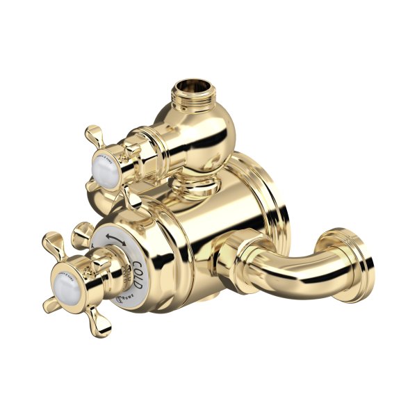 Perrin & Rowe Traditional Exposed Thermostatic Shower Mixer with Flow Control (Crosstop Handles) - Gold