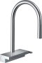 Hansgrohe Aquno Select M81 Single Lever Kitchen Mixer 170 with Pull-Out Spray & Sbox, 3 Spray Modes - Chrome