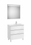 Roca The Gap Gloss White 800mm 3 Drawer Vanity Unit with Right Handed Basin and Eidos LED Mirror