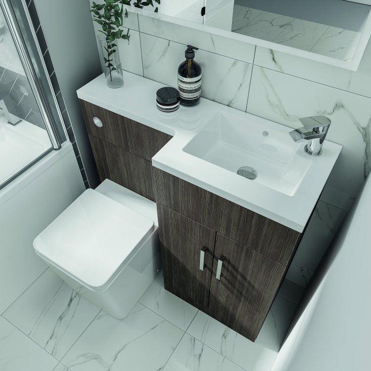Elation Combination Compact L-Shape Bathroom Furniture Set | Bathroom