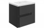 Purity Collection Diverge 615mm Wall Hung 2 Drawer Basin Unit & White Basin - Matt Black & Glass