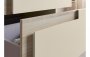 Purity Collection Diverge 815mm Wall Hung 2 Drawer Basin Unit & White Basin - Matt Cotton & Oak Effect