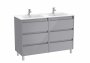 Roca Tenet Glossy Grey 1200 x 460mm Double Basin 6 Drawer Vanity Unit with Legs