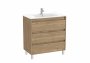 Roca Tenet Walnut 800 x 460mm 3 Drawer Vanity Unit and Basin with Legs