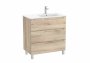 Roca Aleyda Beige Wood 800mm 3 Drawer Vanity Unit & Right Hand Basin with Legs