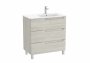 Roca Aleyda White Wood 800mm 3 Drawer Vanity Unit & Right Hand Basin with Legs