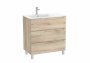 Roca Aleyda Beige Wood 800mm 3 Drawer Vanity Unit & Left Hand Basin with Legs