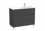 Roca Aleyda Matt Black 1000mm 3 Drawer Vanity Unit & Right Hand Basin with Legs