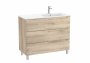 Roca Aleyda Beige Wood 1000mm 3 Drawer Vanity Unit & Right Hand Basin with Legs