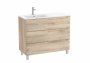 Roca Aleyda Beige Wood 1000mm 3 Drawer Vanity Unit & Left Hand Basin with Legs