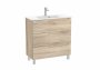 Roca Aleyda Compact Beige Wood 800mm 3 Drawer Vanity Unit & Basin with Legs