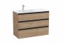 Roca The Gap Walnut 1000mm 3 Drawer Vanity Unit with Left Hand Basin