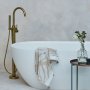 Britton Bathrooms Hoxton Brushed Brass Thermostatic Freestanding Bath Shower Mixer