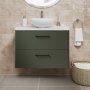 Britton Camberwell 800mm Wall Hung Earthy Green Unit with Carrara Marble Worktop