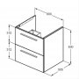Ideal Standard i.life B Wall Hung 60cm 2 Drawer Matt Quartz Grey Vanity Unit