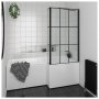 Essential Black 6mm Matrix L Shaped Bath Screen with Support Bar