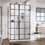 Roman Liberty Black Grid 10mm Hinged Door with One In-Line Panel 1200 x 900mm Right Hand (Corner Fitting)