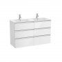 Roca The Gap Gloss White 1200mm 6 Drawer Wall Hung Vanity Unit with 2 Basins