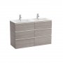 Roca The Gap City Oak 1200mm 6 Drawer Wall Hung Vanity Unit with 2 Basins