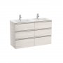 Roca The Gap Nordic Ash 1200mm 6 Drawer Wall Hung Vanity Unit with 2 Basins