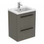 Ideal Standard i.life S Compact Wall Hung 50cm 2 Drawer Matt Quartz Grey Vanity Unit & Basin - Stock Clearance