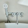 Vado Arrondi Wall Mounted Thermostatic Bath Shower Mixer Tap with Cross Handles & Integrated Outlet and Handset
