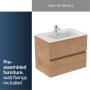 Ideal Standard Eurovit+ 70cm Wall Mounted Vanity Unit with 2 Drawers - Natural Oak