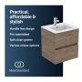 Ideal Standard Eurovit+ 50cm Wall Mounted Vanity Unit with 2 Drawers - Flint Hickory