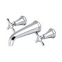 Perrin & Rowe Deco Three-Hole Wall-Mounted Basin Mixer with Crosstop Handles - Chrome