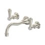 Perrin & Rowe Georgian Three-Hole Wall-Mounted Basin Mixer with Country Spout and Lever Handles - Pewter