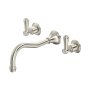 Perrin & Rowe Georgian Three-Hole Wall-Mounted Bath Filler with Country Spout and Lever Handles - Pewter