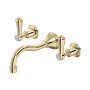 Perrin & Rowe Georgian Three-Hole Wall-Mounted Basin Mixer with Country Spout and Lever Handles - Gold