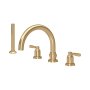 Perrin & Rowe Langbourn Four-Hole Deck-Mounted Bath Set with Handshower - Satin Brass