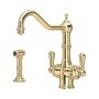 Perrin & Rowe Provence Sink Mixer with Filtration and Rinse (Two Lever) - Polished Brass